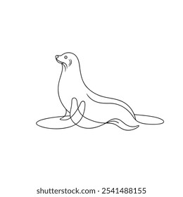 
Sea lion Animal continuous line art flat vector illustration on white background.