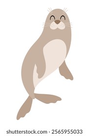 Sea lion clipart. Cute Arctic animal clipart. Hand draw vector illustration in flat style