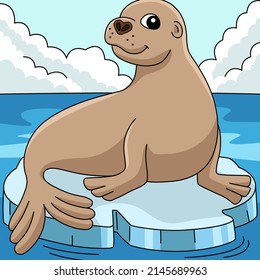 Sea Lion Colored Cartoon Illustration