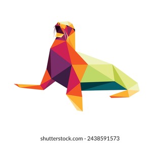 Sea Lion in Colorful Polygonal Low Poly Vector. Sea Lion Abstract logo. Seal Colorful Polygon Illustration