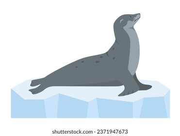 Sea lion or fur seal animal on ice. Sea or ocean water mammal animal. Arctic Northern Sealion icon. Vector flat or cartoon illustration.