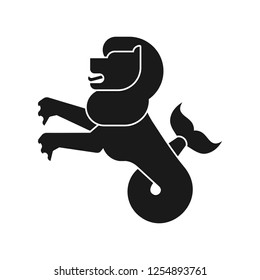 Sea lion Heraldic animal Silhouette. Sea-lion with fishtail. Fantastic Beast. Monster for coat of arms. Heraldry design element.