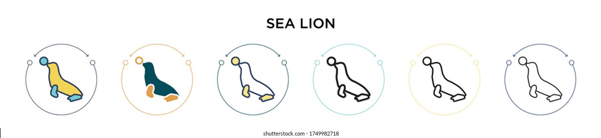 Sea lion icon in filled, thin line, outline and stroke style. Vector illustration of two colored and black sea lion vector icons designs can be used for mobile, ui, web