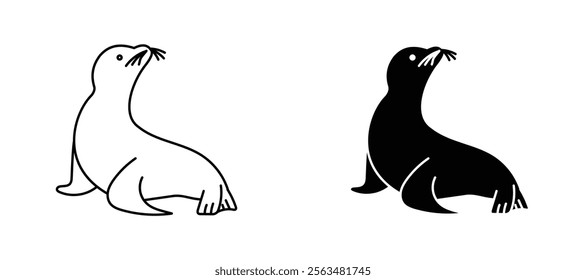 Sea lion icons in outline and fill. vector illustration for ui.