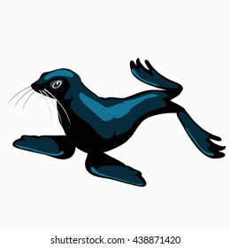 Sea lion isolated on white background. Vector illustration.