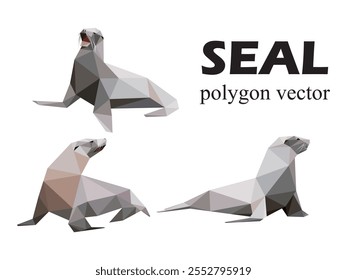 Sea Lion Low Poly Logo Vector. Abstract Polygon of Seal Animal Set. Collection Triangle Abstract vector logo of Sea Lion.