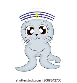 Sea lion seal color drawing print animal with big eyes character cute print t-shirt kids textiles gift wrapping cartoon style Vector illustration
