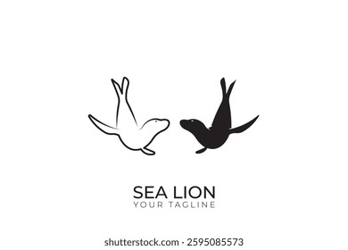Sea lion silhouette logo design, simple sea lion logo, sea lion vector icon