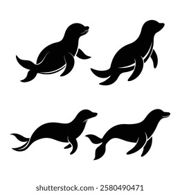 sea lion silhouettes set in black color simple and clean vector illustration on a white background.
