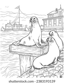 sea lions coloring page for adults