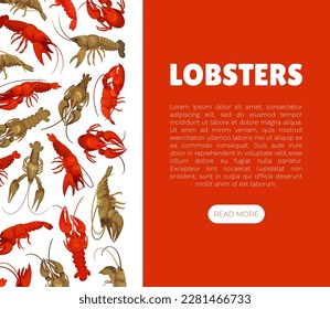 Sea Lobster Banner Design with Raw and Cooked Marine Seafood Vector Template