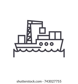 sea logistics, ship concept vector thin line icon, symbol, sign, illustration on isolated background