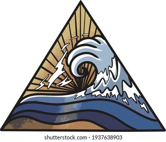 Sea logo illustration vector. Ocean in funky style.