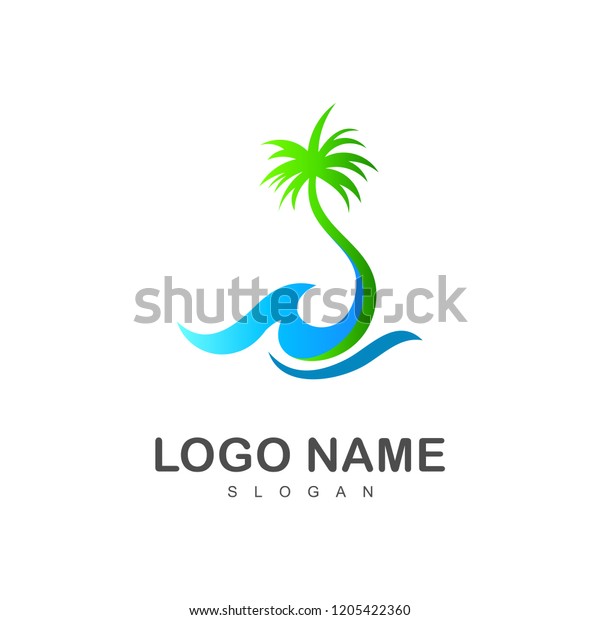 Sea Logo Trees Near Beach Stock Vector Royalty Free