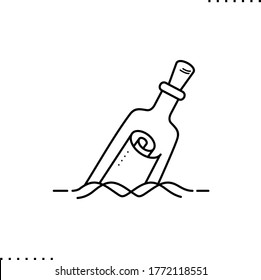 Sea mail wine bottle with message vector icon in outlines