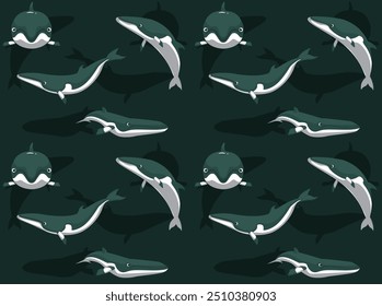 Sea Mammal Minke Whale Cartoon Cute Seamless Wallpaper Background