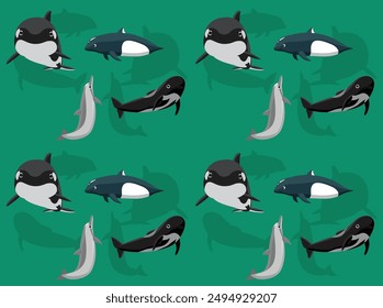 Sea Mammal Orca Porpoise Dolphin Pilot Whale Cartoon Cute Seamless Wallpaper Background