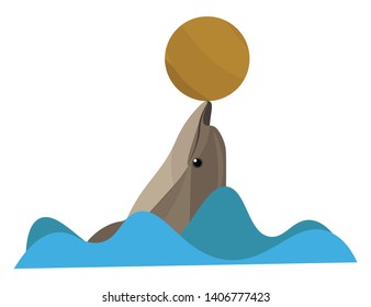 It is a sea mammal with teeth and with long pointed mouth., vector, color drawing or illustration. 