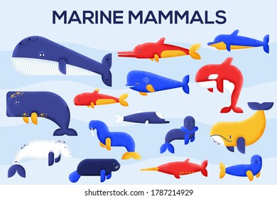 Sea mammals art icon. Sea mammals classic background. Sea mammals illustration concept. 