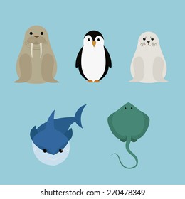 Sea mammals image design set for illustration, postcards, posters, labels, prints and other design ideas and needs. 