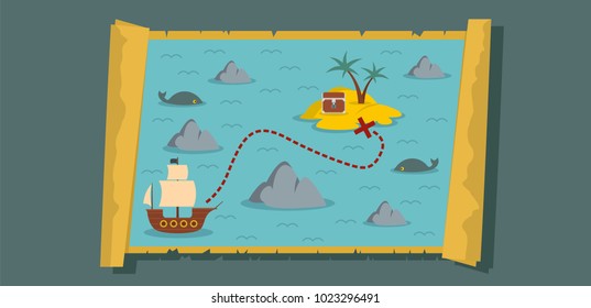 Sea map banner. Flat illustration of sea map vector banner for web
