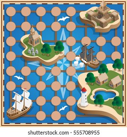 Sea map. Vector design for app game user interface. Isometric.