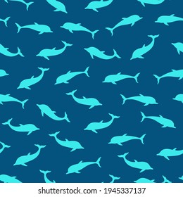 Sea marina pattern, silhuette or dolphins. Template for textile, wallpaper. Vector sealife seamless pattern.