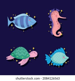 sea marine animals icon set