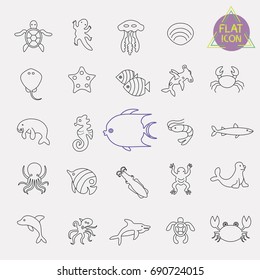 sea, marine life line icon set