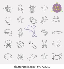 sea, marine life line icon set