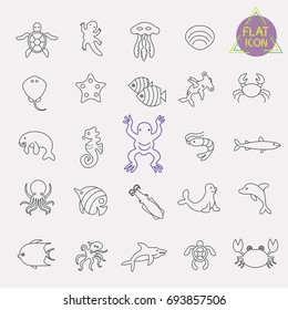 sea, marine life line icon set
