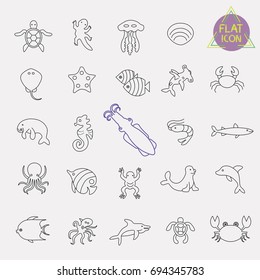 sea, marine life line icon set