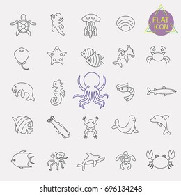 sea, marine life line icon set