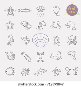 sea, marine life line icon set