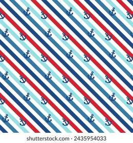 Sea marine seamless pattern. Design with anchor and Lifebuoy. Vector.