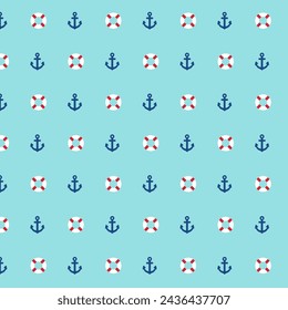 Sea marine seamless pattern. Design with anchor and Lifebuoy. Vector.