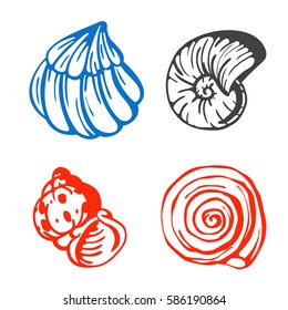 Sea marine shells hand drawn sketch vector illustration.