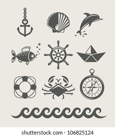 sea and marine symbol set of icon vector illustration isolated