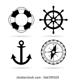 Sea maritime vector icon set on white background. Travel vector icons set. Flat web design elements for website, app or infographics materials.