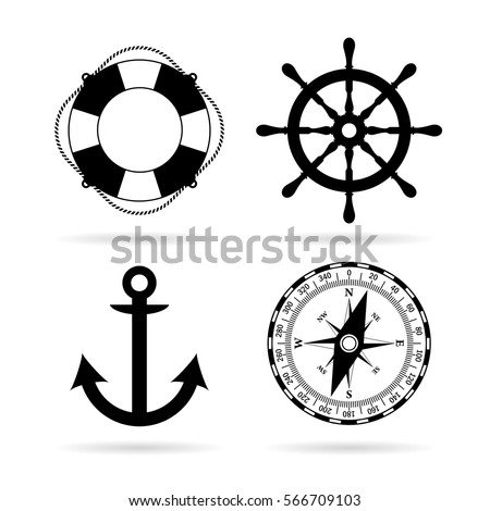Sea maritime vector icon set on white background. Travel vector icons set. Flat web design elements for website, app or infographics materials.