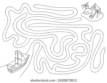 Sea maze graphic black white sketch illustration vector