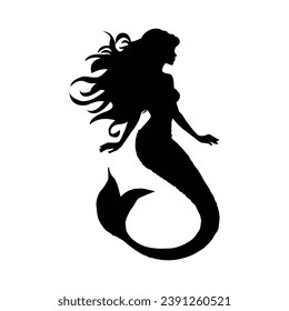 Sea Mermaid Silhouette on White