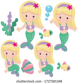Sea mermaid vector cartoon illustration