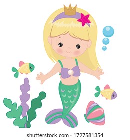 Sea mermaid vector cartoon illustration