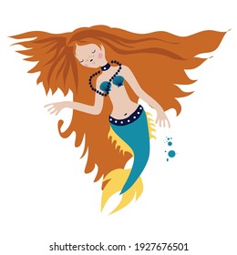 Sea mermaid. Vector illustration. In a cartoon style. Perfect for baby, fabric design, wallpaper, T-shirts, bags, party invitation, birthday greeting card.