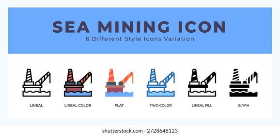 Ícones de mineração de mar conjunto de ilustração vetor simples.