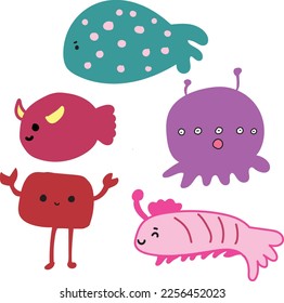 Sea monster alien cartoon doodle vector
