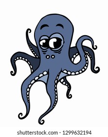 Sea Monster. Blue Octopus.  Vector