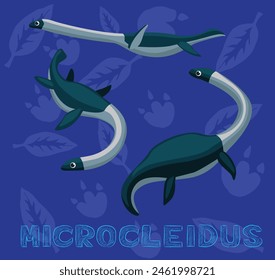 Sea Monster Dinosaur Microcleidus Cartoon Vector Illustration