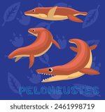 Sea Monster Dinosaur Peloneustes Cartoon Vector Illustration